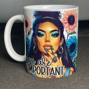 You Are Important Floral Graphic Mug - Blue & Teal Accent